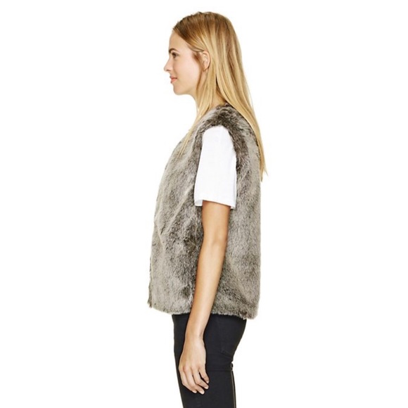 Talula Aritzia Park Slope Vest Faux Fur Brown Grey Hook Front Lined Boho Hippie - Picture 2 of 15